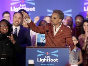 FILE - In this April 2, 2019, Lori Lightfoot speaks to supporters at her election night party in Chicago. Lightfoot is coming into the Chicago mayor's office pledging to overhaul the city's police force. She isn't the first incoming mayor to make such a promise, but she may be the one with the best chance of actually getting it done.