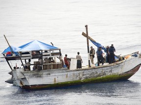 Dhows such as this one, spotted from HMCS Protecteur in 2011 off Somalia, were photographed in the Persian Gulf with missiles that were put on board by Iranian paramilitary forces, U.S. sources say.