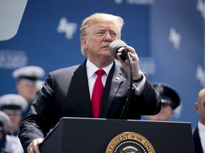 President Donald Trump speaks during the 2019 United States Air Force Academy Graduation Ceremony at Falcon Stadium, Thursday, May 30, 2019, at the United States Air Force Academy, in Colorado Springs, Colo.