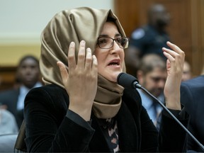 Hatice Cengiz, fiancee of murdered journalist Jamal Khashoggi, testifies before the House Foreign Affairs Committee's Africa, Global Health, Global Human Rights and International Organizations Subcommittee in the Rayburn House Office Building on Capitol Hill May 16, 2019 in Washington, D.C.