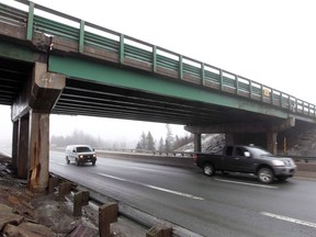 Traffic flows under the Prospect Road overpass along highway 102 in Halifax on March 13, 2014. Nova Scotia's auditor general says the province's management of its bridges must be improved. In a audit released today, Michael Pickup found the Transportation Department does not provide management with the information needed to make decisions about replacement, rehabilitation and maintenance of its 4,200 bridges.