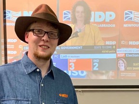 Jordan Brown, NDP candidate for Labrador West, is shown in a handout photo provided by Brown. The deciding seat in Newfoundland and Labrador's Liberal minority setup came from a surprising win in Thursday's election, with an NDP political rookie unseating a Liberal cabinet minister by a slim margin.