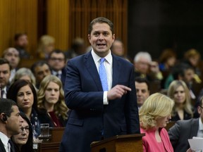 Conservative Leader Andrew Scheer stands during question period in the House of Commons on Parliament Hill in Ottawa on Wednesday, May 8, 2019. Conservative Leader Andrew Scheer is pledging to get tough on crime through the implementation of mandatory minimum sentences of five years for anyone convicted of abusing children.