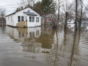 Homes are surrounded by the flood waters on Riverside Drive in Fredericton on Monday April 22, 2019.