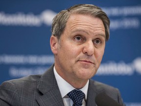 Manitoba Finance Minister Cameron Friesen speaks about the 2018 budget during media lockup at the Manitoba Legislature in Winnipeg on March 12, 2018. The Manitoba government has backed off part of its plan to cut emergency room services in Winnipeg. Health Minister Cameron Friesen says the emergency room at the Concordia Hospital will be replaced with a 24-hour urgent care centre, instead of the walk-in clinic originally planned.