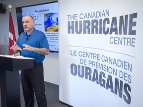 Meteorologist Bob Robichaud discusses the potential impacts of the upcoming 2017 hurricane season at the Canadian Hurricane Centre in Dartmouth, N.S. on May 25, 2017. The Canadian Hurricane Centre is urging citizens to guard against any complacency arising due to the years that have passed since the most powerful tropical weather wreaked havoc in a coastal community. The United States' National Oceanic and Atmospheric Administration released its latest hurricane activity outlook Thursday, predicting nine to 15 named storms this season, with four to eight becoming hurricanes and two to four being major hurricanes. Bob Robichaud, a warning preparedness meteorologist at the centre, noted today the overall frequency was similar to last year.