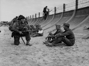 Second World War -- German Prisoners taken by Canadian troops at Juno Beach, D-Day, during the invasion of Europe, on June 6, 1944.