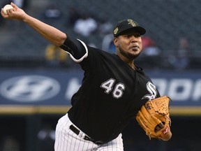 Chicago White Sox starting pitcher Ivan Nova delivers during the first inning of the team's baseball game against the Toronto Blue Jays on Friday, May 17, 2019, in Chicago.