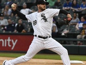 Chicago White Sox starting pitcher Dylan Covey delivers during the first inning of the team's baseball game against the Toronto Blue Jays on Thursday, May 16, 2019, in Chicago.