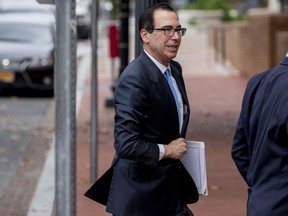 Treasury Secretary Steve Mnuchin arrives at the Office of the United States Trade Representative in Washington, Friday, May 10, 2019 for trade talks between the United States and China.