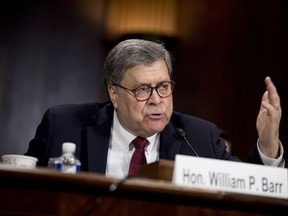 Attorney General William Barr testifies during a Senate Judiciary Committee hearing on Capitol Hill in Washington, Wednesday, May 1, 2019, on the Mueller Report.