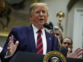 President Donald Trump speaks during a event on medical billing, in the Roosevelt Room of the White House, Thursday, May 9, 2019, in Washington.