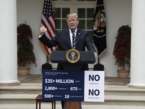 President Donald Trump speaks in the Rose Garden, Wednesday, May 22, 2019, in Washington.