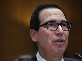 Treasury Secretary Steve Mnuchin testifies about the budget during a Financial Services and General Government subcommittee hearing, Wednesday May 15, 2019, on Capitol Hill in Washington.