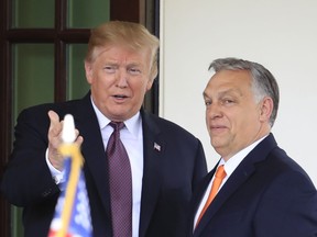 President Donald Trump welcomes Hungarian Prime Minister Viktor Orban to the White House in Washington, Monday, May 13, 2019.