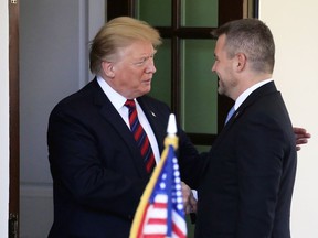President Donald Trump welcomes Slovakia's Prime Minister Peter Pellegrini to the White House in Washington, Friday, May 3, 2019.