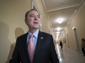 House Intelligence Committee Chairman Adam Schiff, D-Calif., responds to reporters as he arrives for an open hearing on China, at the Capitol in Washington, Thursday, May 16, 2019. The House intelligence committee has called four lawyers linked to President Donald Trump and his family for interviews as part of an investigation into whether they tried to obstruct congressional inquiries into Russian election interference.