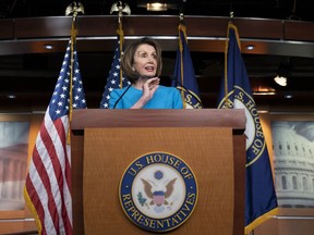 Speaker of the House Nancy Pelosi, D-Calif., meets with reporters at her weekly news conference at the Capitol in Washington, Thursday, May 16, 2019. Pelosi says the U.S. must avoid war with Iran, and she says the White House has "no business" moving toward a Middle East confrontation without approval from Congress.