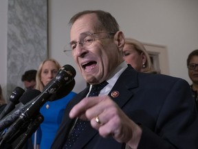 House Judiciary Committee Chairman Jerrold Nadler, D-N.Y., talks to reporters after leading his Democratic majority to vote to hold Attorney General William Barr in contempt of Congress, escalating the legal battle with the Trump administration over access to special counsel Robert Mueller's report, on Capitol Hill in Washington, Wednesday, May 8, 2019. The committee voted 24-16 to hold Barr in contempt after the Justice Department rejected House Democrats' demands for the full Mueller report and the underlying evidence.