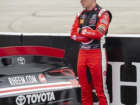 Christopher Bell waits during NASCAR Xfinity series qualifying, Saturday, May 4, 2019, at Dover International Speedway in Dover, Del.