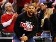 Rapper Drake reacts during game four of the NBA Eastern Conference Finals between the Milwaukee Bucks and the Toronto Raptors at Scotiabank Arena on May 21, 2019 in Toronto, Canada.