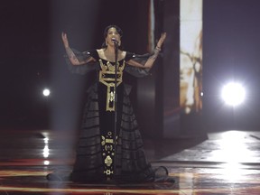 Jonida Maliqi of Albania performs during the 2019 Eurovision Song Contest second semi-final in Tel Aviv, Israel, Thursday, May 16, 2019.