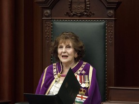 Lieutenant Governor of Alberta Lois Mitchell delivers the speech from the throne in Edmonton Alta, on Tuesday May 21, 2019. The new Alberta government has set its first legislature sitting in motion with a throne speech followed immediately by a bill to repeal the provincial carbon tax.