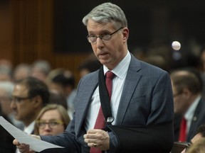 Parliamentary Secretary to the Minister of Foreign Affairs Andrew Leslie rises during Question Period in the House of Commons Thursday April 11, 2019 in Ottawa.