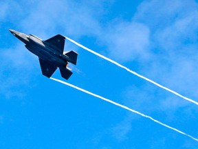 An Israeli F-35 fighter jet performs during an air show, over the beach in the Mediterranean coastal city of Tel Aviv, on May 9, 2019, as Israel marks Independence Day.