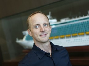 In this March 19, 2019 photo, choreographer Greg Graham shown at Royal Caribbean's entertainment training facility in North Miami, Fla. Graham is choreographing the musical "Hairspray", which attracted 3,000 hopefully to audition in New York and London. Royal Caribbean International's cruise line directs 134 shows in 50 theaters on 26 ships around the world.