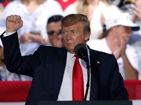 President Trump acknowledges the crowd at the end of his rally in Panama City Beach, Fla., Wednesday, May 8, 2019.