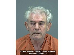 This undated photo released by the Pinal County Adult Detention Center shows Rodney Puckett. Police in Arizona say a detective making a traffic stop on Interstate 10 was speaking to a driver from Oklahoma when he noticed the man's dead wife in the passenger seat. Eloy police said in a statement that Puckett said Monday, May 13, 2019, that Linda Puckett died at a hotel in Texas and that he put her body in their vehicle before continuing their trip. Puckett was arrested on suspicion of abandonment or concealment of a dead body. (Pinal County Adult Detention Center via AP)