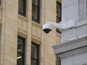 In this photo taken Tuesday, May 7, 2019, is a security camera in the Financial District of San Francisco. San Francisco is on track to become the first U.S. city to ban the use of facial recognition by police and other city agencies as the technology creeps increasingly into daily life.