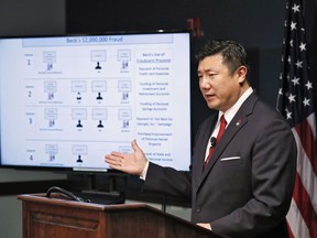U.S. Attorney Byung J. "BJay" Pak announces that Georgia Insurance Commissioner Jim C. Beck has been indicted by a federal grand jury on charges of wire fraud, mail fraud and money laundering, Tuesday, May 14, 2019 in Atlanta.
