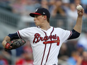 Atlanta Braves starting pitcher Max Fried (54) works in the first inning of a baseball game against the Washington Nationals, Tuesday, May 28, 2019, in Atlanta.