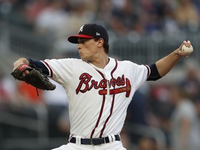 Atlanta Braves starting pitcher Max Fried (54) works against the San Diego Padres fun the first inning of a baseball game Wednesday, May 1, 2019, in Atlanta.