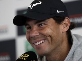 Spain's Rafael Nadal attends a press conference at the Italian Open tennis tournament, in Rome, Monday, May, 13, 2019.