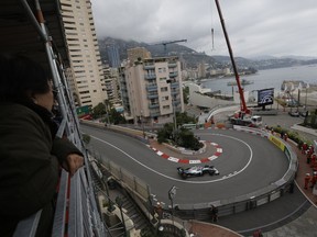 Mercedes driver Valtteri Bottas of Finland steers his car during the first practice session at the Monaco racetrack, in Monaco, Thursday, May 23, 2019. The Formula one race will be held on Sunday.