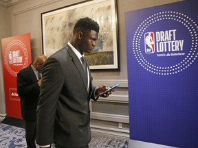 Duke's Zion Williamson arrives for the NBA basketball draft lottery Tuesday, May 14, 2019, in Chicago.