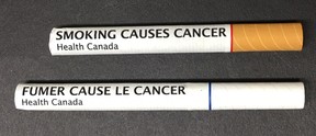 Health Canada says it is exploring the idea of placing warning messages directly on cigarettes that could look like this.