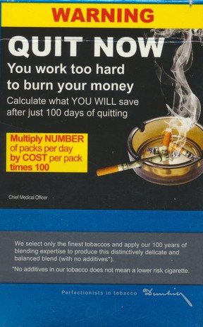 A cigarette pack sold in Jamaica.