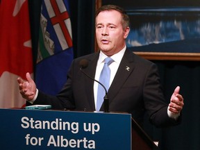Alberta Premier Jason Kenney speaks to media at McDougall Centre in Calgary.