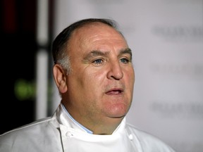 Chef Jose Andres is interviewed at a reception where he was presented with a ceremonial key to the Las Vegas Strip to recognize his contributions to the Las Vegas culinary scene as well as for his philanthropic and humanitarian efforts at his restaurant, Bazaar Meat by Jose Andres, at SLS Las Vegas Hotel on April 26, 2019 in Las Vegas, Nevada.