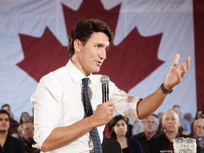 Prime Minister Justin Trudeau at a town hall in Sherbrooke, Que. on Jan. 17, 2017. Trudeau was criticized afterward for giving French-only answers to English questions.