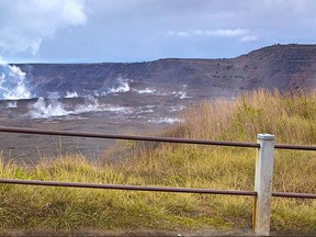 A man was seriously injured after crossing a metal railing at the Steaming Bluff overlook before falling from a 300-foot (91-meter) cliff into a Hawaii volcano crater, authorities said.
