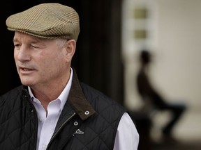 Trainer Richard Mandella looks out from his barn after working his Kentucky Derby entrant Omaha Beach at Churchill Downs Wednesday, May 1, 2019, in Louisville, Ky. The 145th running of the Kentucky Derby is scheduled for Saturday, May 4.