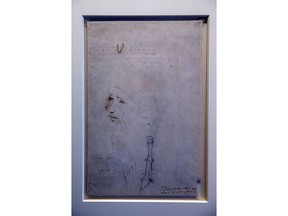 In this photo taken on Tuesday, April 30, 2019, a drawing which has been recently confirmed as a portrait of Leonardo Da Vinci and forms part of the Royal Collection, at Windsor Castle in Windsor, England. The newly identified sketch will go on public display for the first time later this month in Leonardo da Vinci: A Life in Drawing at The Queen's Gallery, Buckingham Palace in London between May 24 - Oct. 13.