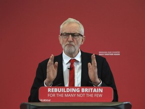 Britain's Labour Party leader Jeremy Corbyn launches his party's European election campaign at the University of Kent in Chatham, Thursday May 9, 2019.