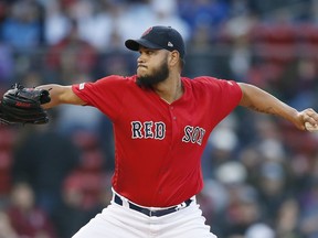 Boston Red Sox's Eduardo Rodriguez pitches during the first inning of the team's baseball game against the Seattle Mariners in Boston, Friday, May 10, 2019.