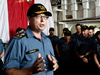 Vice-Admiral Mark Norman speaks with sailors aboard HMCS Calgary in July 2014.